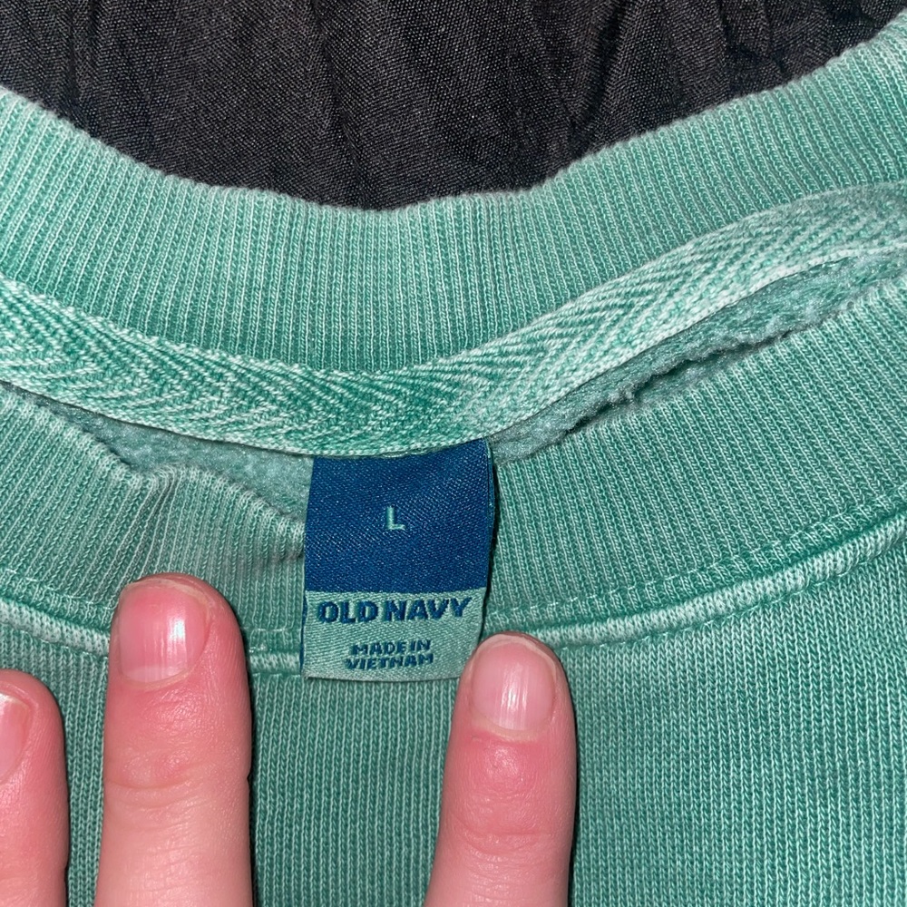 OLD NAVY Green crew neck longsleeve sweatshirt well worn boxy fit Nautical SZ LG - Picture 3 of 4